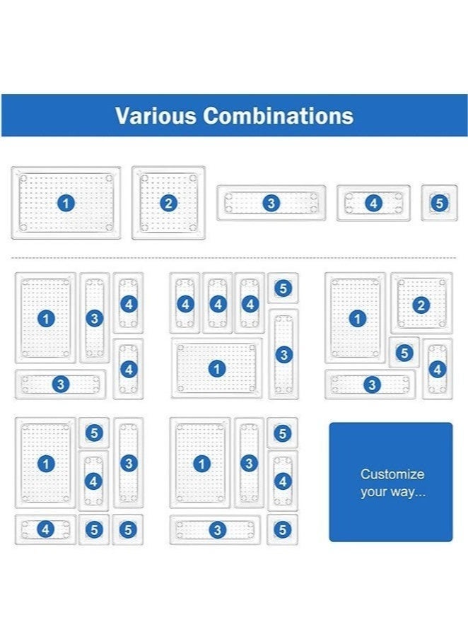 كيلا منظمات الأدراج المنزلية المثالية 16 قطعة من منظمات الأدراج مقسمة إلى أجزاء ( مجموعة صواني تخزين بلاستيكية شفافة، مقسمات أدراج الحمام، صواني الزينة، منظم لغرفة النوم، خزانة الملابس، أدوات المطبخ، المكتب ) - Image 3